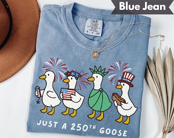USA 250th Anniversary Comfort Colors Shirt July 4th Semiquincentennial Celebration Shirt Patriotic Goose Shirt Independence Day USA Flag Tee
