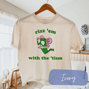 Rizz Em With The Tism Funny Autism Awareness Boxy Tee Funny Frog Shirt Fairy Frog Weirdcore Comfort Colors Crop Tee Sarcastic Frog Shirt
