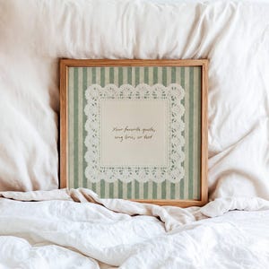 Personalized Text Print Vintage Cottagecore Lace Doily Art Custom Song Lyrics Gift Handwritten Style Quote Poster Vintage Stripe Wall Art image 3