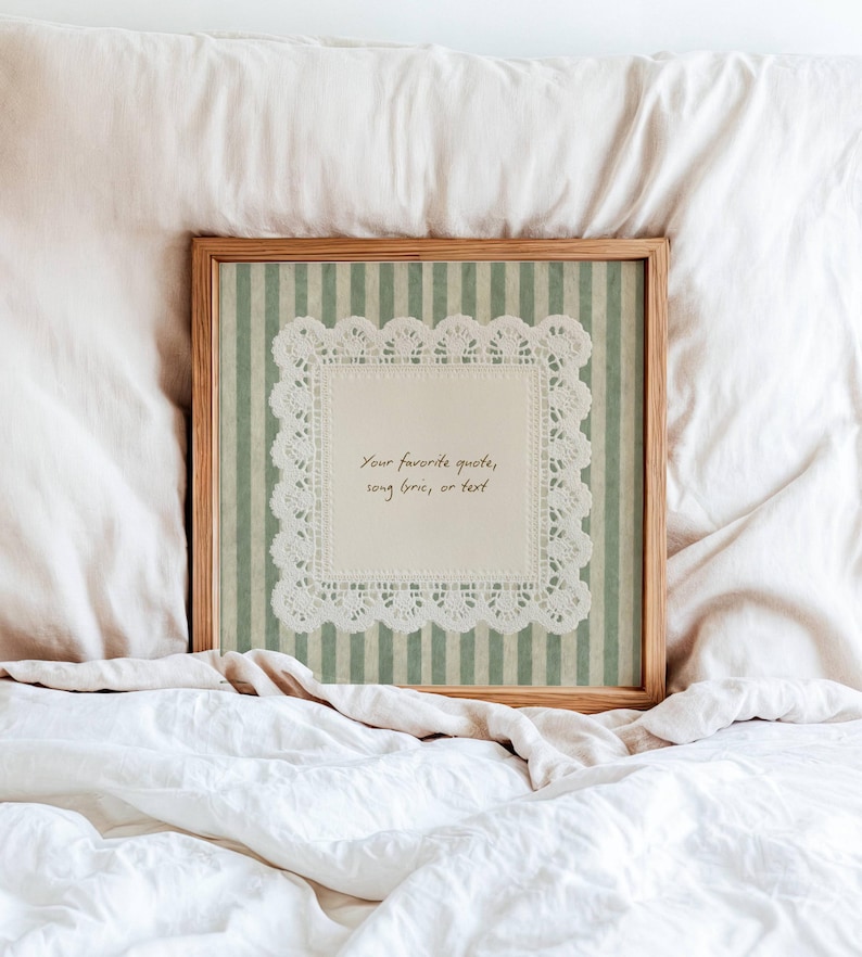 Personalized Text Print Vintage Cottagecore Lace Doily Art Custom Song Lyrics Gift Handwritten Style Quote Poster Vintage Stripe Wall Art image 3