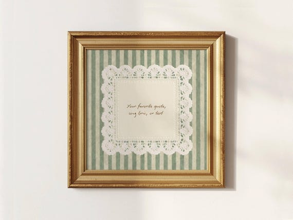 Personalized Text Print Vintage Cottagecore Lace Doily Art Custom Song Lyrics Gift Handwritten Style Quote Poster Vintage Stripe Wall Art
