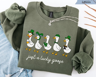 St Patrick's Day Goose-tröja Just A Lucky Goose-tröja Irish Goose On The Loose-tröja St Patrick's Day-tröja