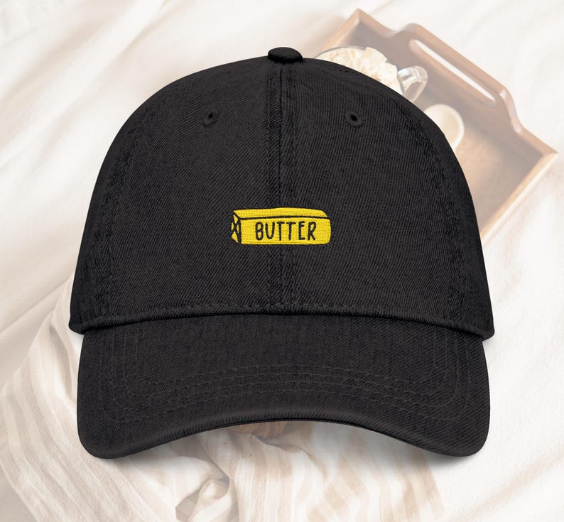 Butter Embroidered Dad Cap Breakfast Club Baseball Hat Quirky Butter Dad Hat Fun Embroidered Hat Gift for Butter Lover Trendy Breakfast Hat Denim - Black