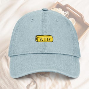 Butter Embroidered Dad Cap Breakfast Club Baseball Hat Quirky Butter Dad Hat Fun Embroidered Hat Gift for Butter Lover Trendy Breakfast Hat Denim - Light Blue
