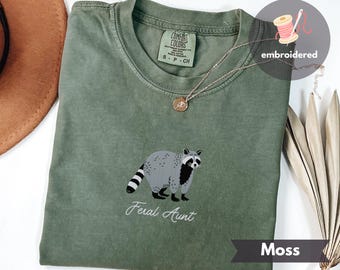 Shirt wilde tante wasbeer geborduurd shirt grappig dier shirt wilde tante sociale club shirt losgeslagen wasbeer shirt nieuwe tante geschenken