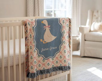 Silly Goose Woven Blanket Custom Baby Shower Newborn Gift Personalized Baby Girl Name Woven Blanket Striped Nursery Decor