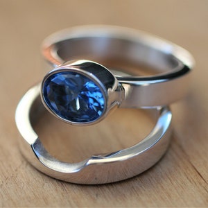 MODERN GEMSTONE SOLITAIRE * Engagement Ring * Optional Wedding Band * Smooth Bezel * Simplistic * Sterling Silver * Many Gemstone Options