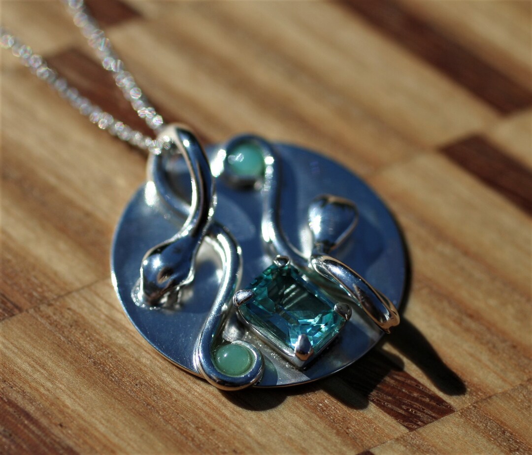 DOUBLE SNAKES NECKLACE Solid Sterling Silver Radiant Cut Etsy