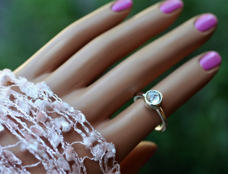 Precisely Faceted Cubic Zirconia Comfort Fit Argentium Silver Band DOUBLE ROSE CUT Solitaire Many Ring Sizes Thick Smooth Bezel Set