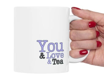 You and Love and Tea Ceramic Mug Minimalist Purple Charcoal
