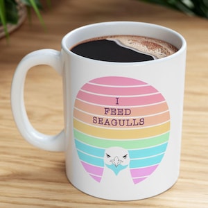 Seagull Coffee Mug: Retro Sunset Beach Lover Gift
