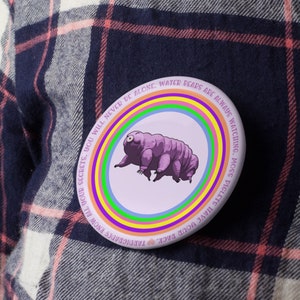 Tardigrade Pin Water Bear Microbiologist Gift Pinback Buttons Science Badge Three Sizes