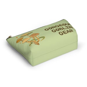 Goblin Core Makeup Bag Zipper Pouch: Moss Green Forest colors with Mushroom & Snail image 5