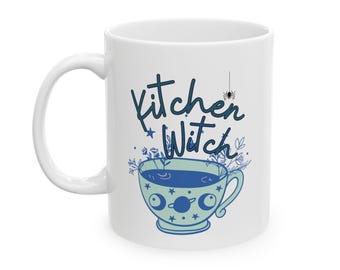 Kitchen Witch Ceramic Mug: Moon Phases, Cosmic Vibes