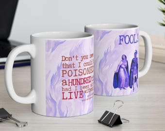 Antony and Cleopatra Illustration Mug | Vintage Shakespearean Collage, Lavender Flame Art