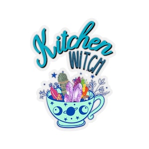 Kitchen Witch sticker, witchcraft decor, pagan greenwitch sticker, witchy decal, kitchen witch accessory, eco-friendly, magical tea mug