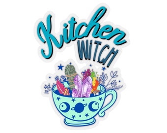 Kitchen Witch Sticker: Teacup Crystals, Witchcraft Decal