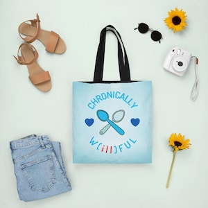Chronic Illness Gift, Spoonie Gift, Chronic Illness, The Spoon Theory, Invisible Illness Light Blue AOP Tote Bag