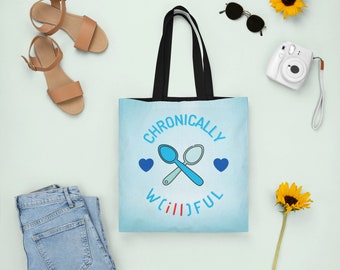 Spoonie Gift-draagtas, Chronic Illness Warrior, lichtblauw AOP