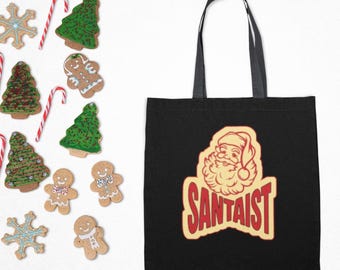 Santaist Retro Santa Tote Bag Funny Christmas Vintage Holiday Shopping Carryall Gift