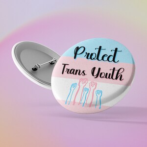 Trans Flag Colors Pinback Button: Protect Trans Youth Advocacy
