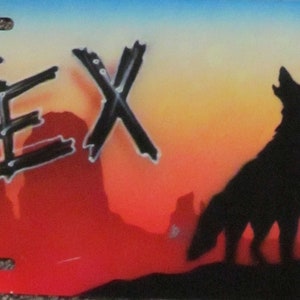 Custom Airbrushed Wolf License Plate: Southwestern Car Tag
