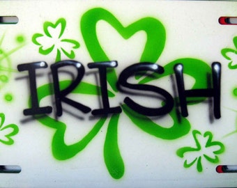 Airbrushed Irish Shamrocks Green Clover Front License Plate Custom Irish Car Accessory Gift for Irish Driver Airbrush Car Tag