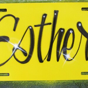 Airbrush Front License Plate Name Script Personalized Car Tag Gift for Her Custom Airbrushed Front License Plate Car Gift for His Car Yellow