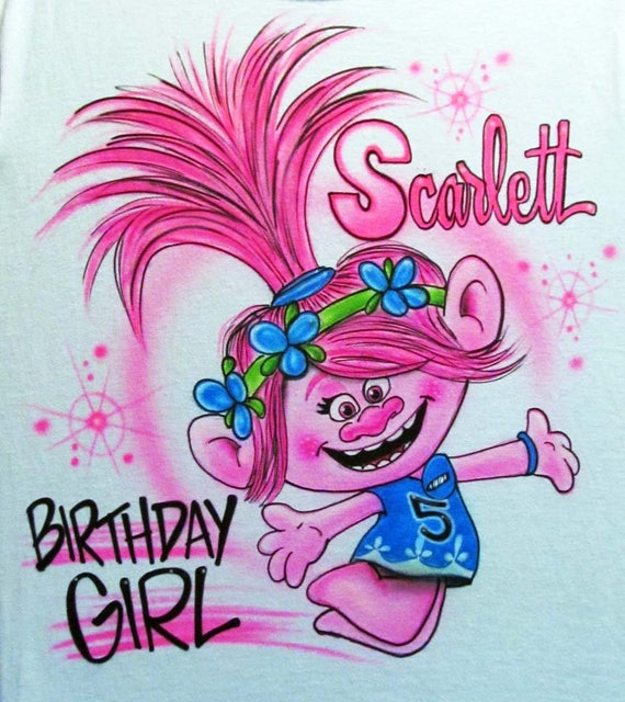 Custom Airbrushed // Princess Poppy Birthday Day Girl Shirt // Etsy