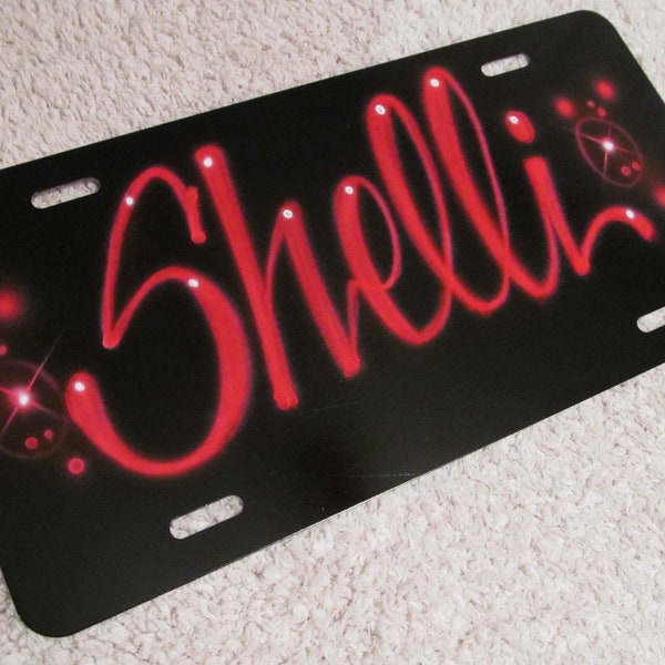 Front License Plate Personalized Airbrushed Red Script Name on Black Car Tag Gift for Her Black Car Accessories Front License Plate