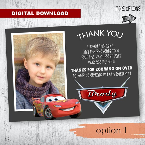 Disney Cards Photo Thank You. Lightning McQueen Photo Thank | Etsy