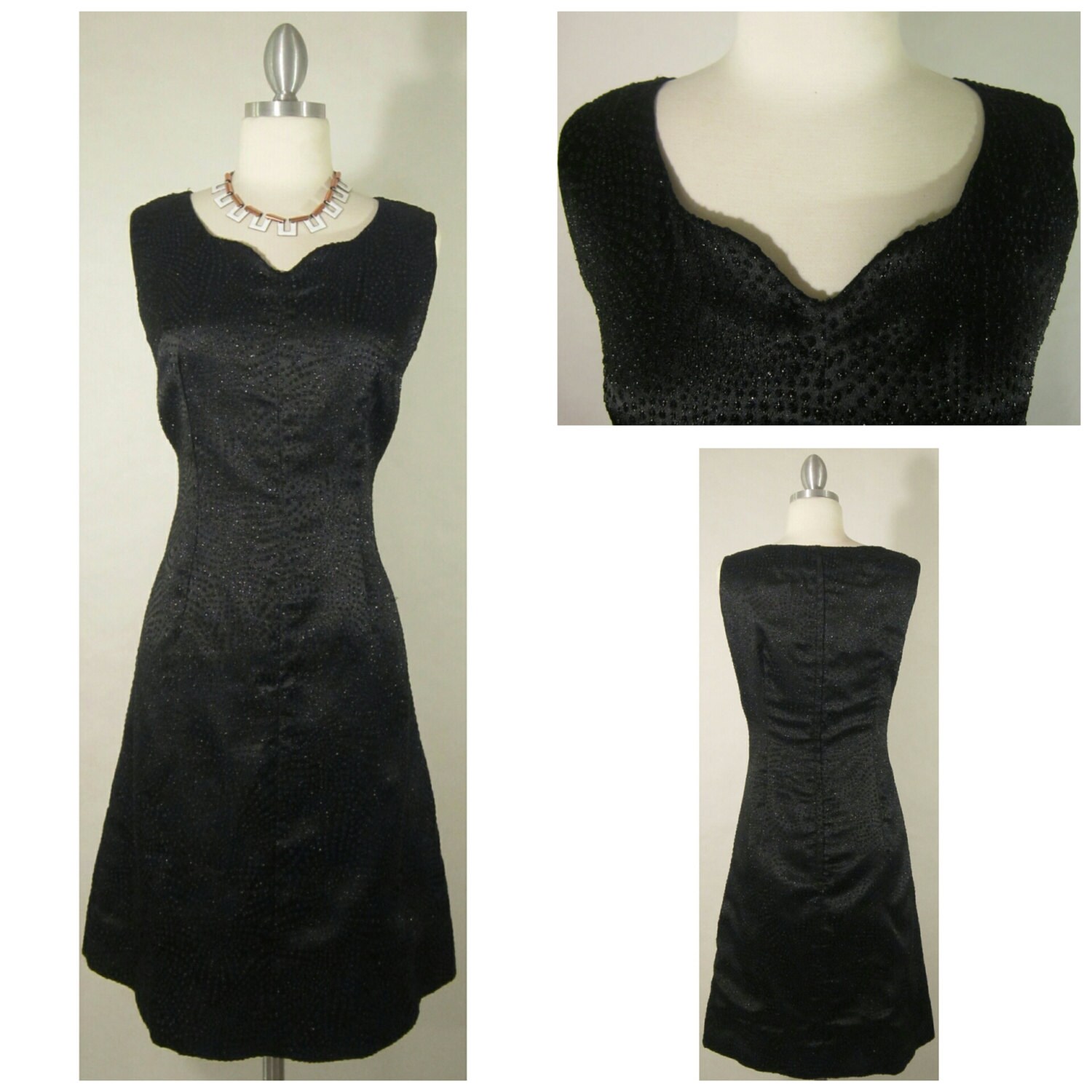 Vintage Black Cocktail Dress With Scalloped Neckline. Simple Etsy