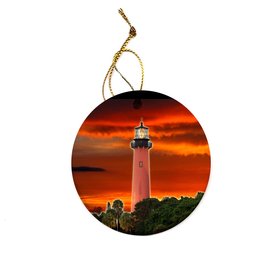 Jupiter Lighthouse Christmas Tree Round Ornament Etsy