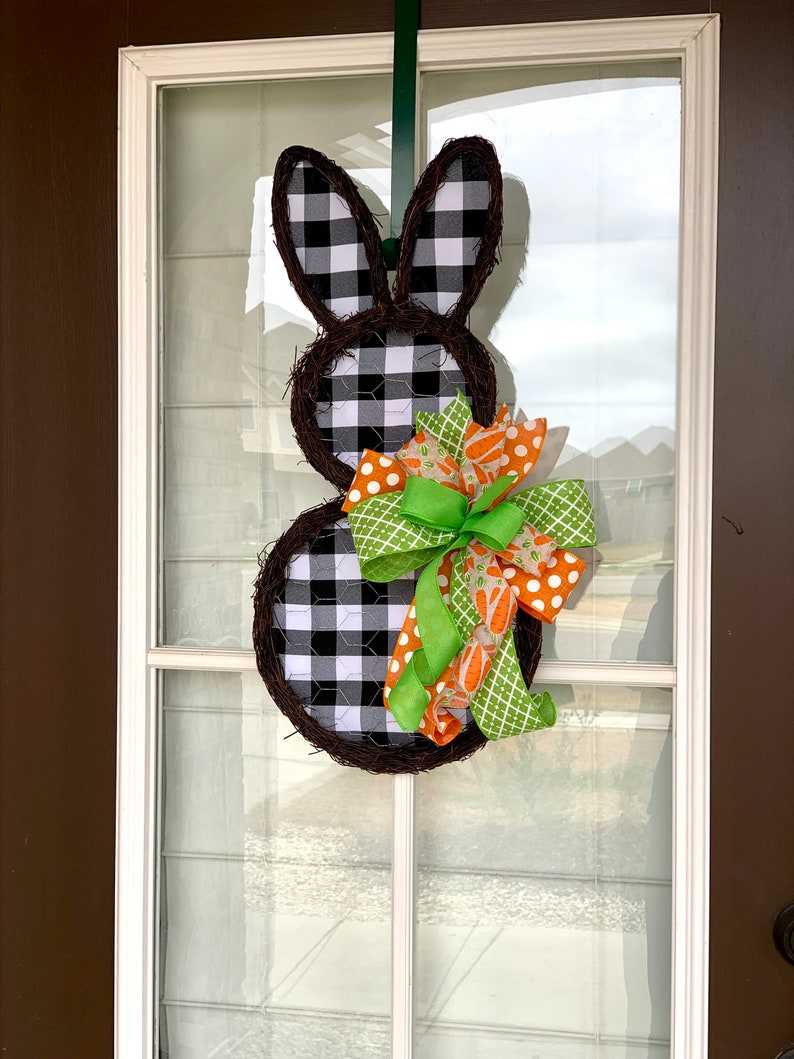 Bunny door hanger,Easter door hanger,spring door hanger,bunny grapevine wreath,farmhouse bunny,Easter wall decor,bunny wreath,bunny decor image 9