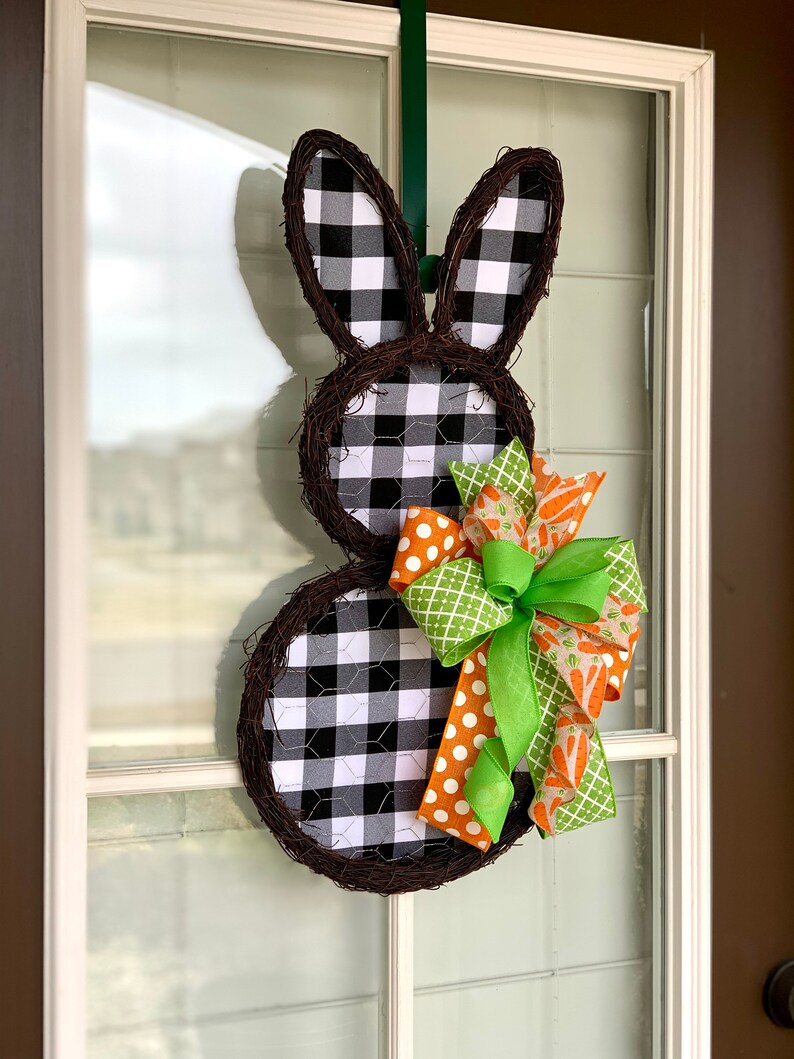 Bunny door hanger,Easter door hanger,spring door hanger,bunny grapevine wreath,farmhouse bunny,Easter wall decor,bunny wreath,bunny decor image 8
