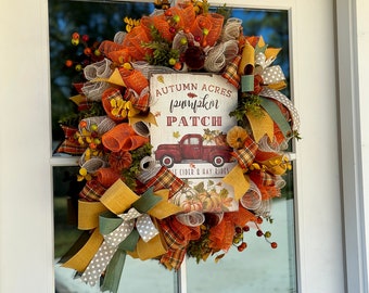 Fall wreath for front door,large Fall wreath,fall wreath for front door with pumpkins,pumpkin patch wreath,autumn front door wreath, fall