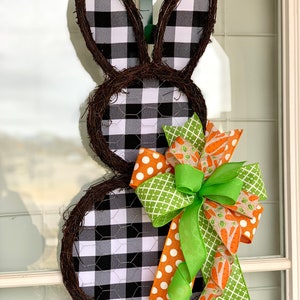 Bunny door hanger,Easter door hanger,spring door hanger,bunny grapevine wreath,farmhouse bunny,Easter wall decor,bunny wreath,bunny decor image 7