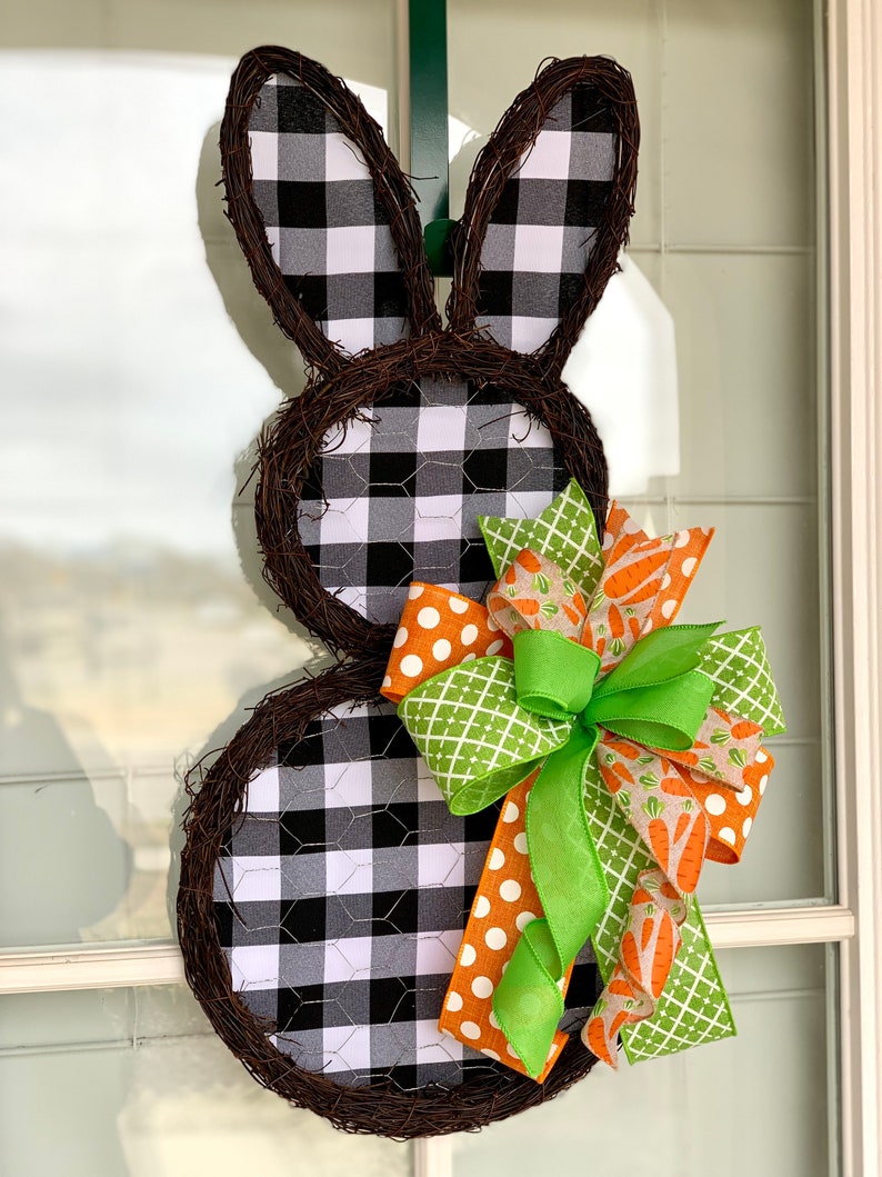 Bunny door hanger,Easter door hanger,spring door hanger,bunny grapevine wreath,farmhouse bunny,Easter wall decor,bunny wreath,bunny decor image 7