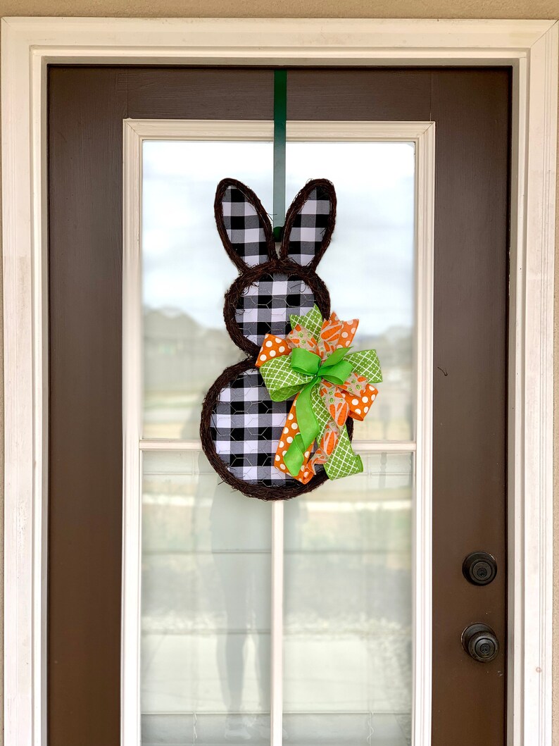 Bunny door hanger,Easter door hanger,spring door hanger,bunny grapevine wreath,farmhouse bunny,Easter wall decor,bunny wreath,bunny decor image 6