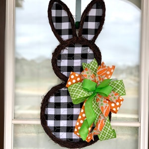 Bunny door hanger,Easter door hanger,spring door hanger,bunny grapevine wreath,farmhouse bunny,Easter wall decor,bunny wreath,bunny decor image 3