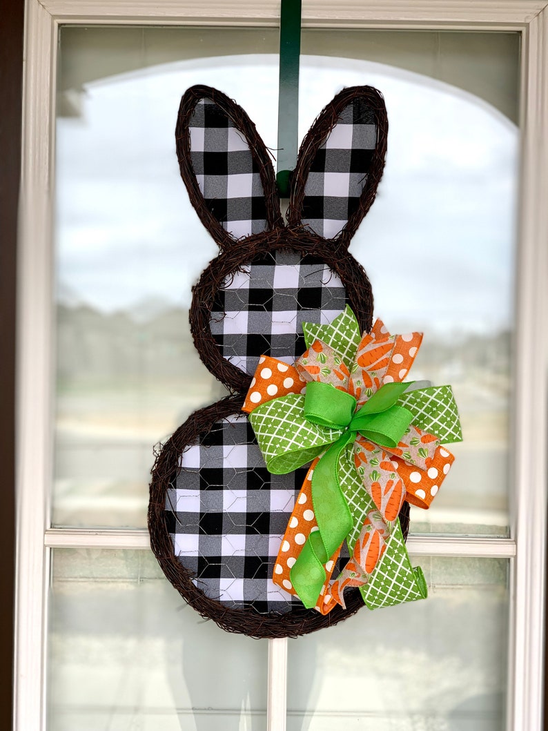 Bunny door hanger,Easter door hanger,spring door hanger,bunny grapevine wreath,farmhouse bunny,Easter wall decor,bunny wreath,bunny decor image 3