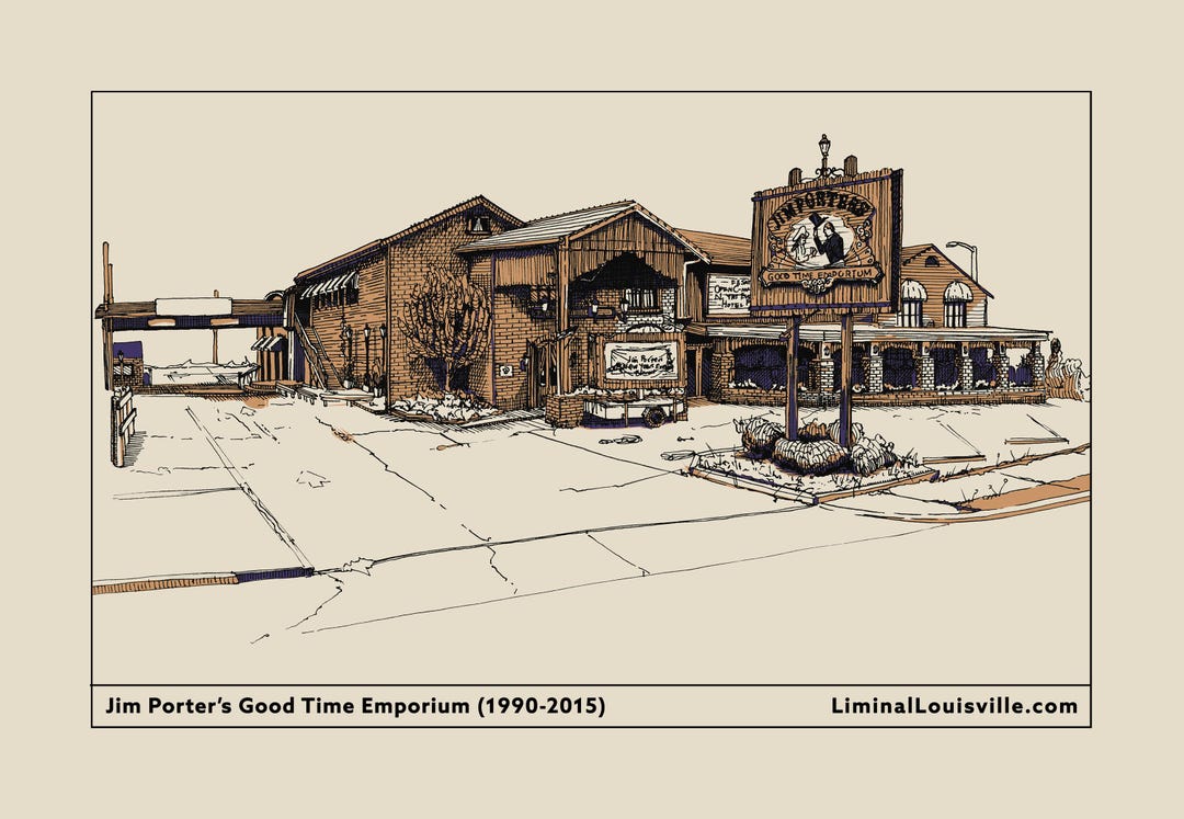 Postcard Jim Porter's Good Time Emporium Illustration in Louisville