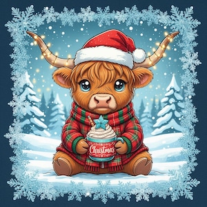 Christmas Highland Cow Clip Art Bundle (5)