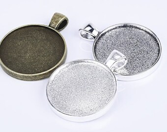 Sterling Silver Plated Two Sided 25mm 1 inch 25M2SIDED Bezel Blank Tray with Loop Size: 4x6mm 20 Round Pendant Trays