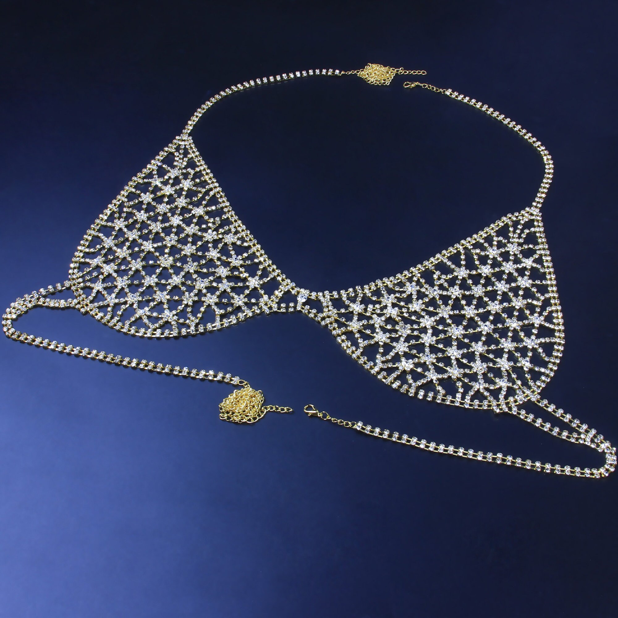 Crystal Rhinestone Body Chain Lingerie Bikini Bra Thong Set Etsy