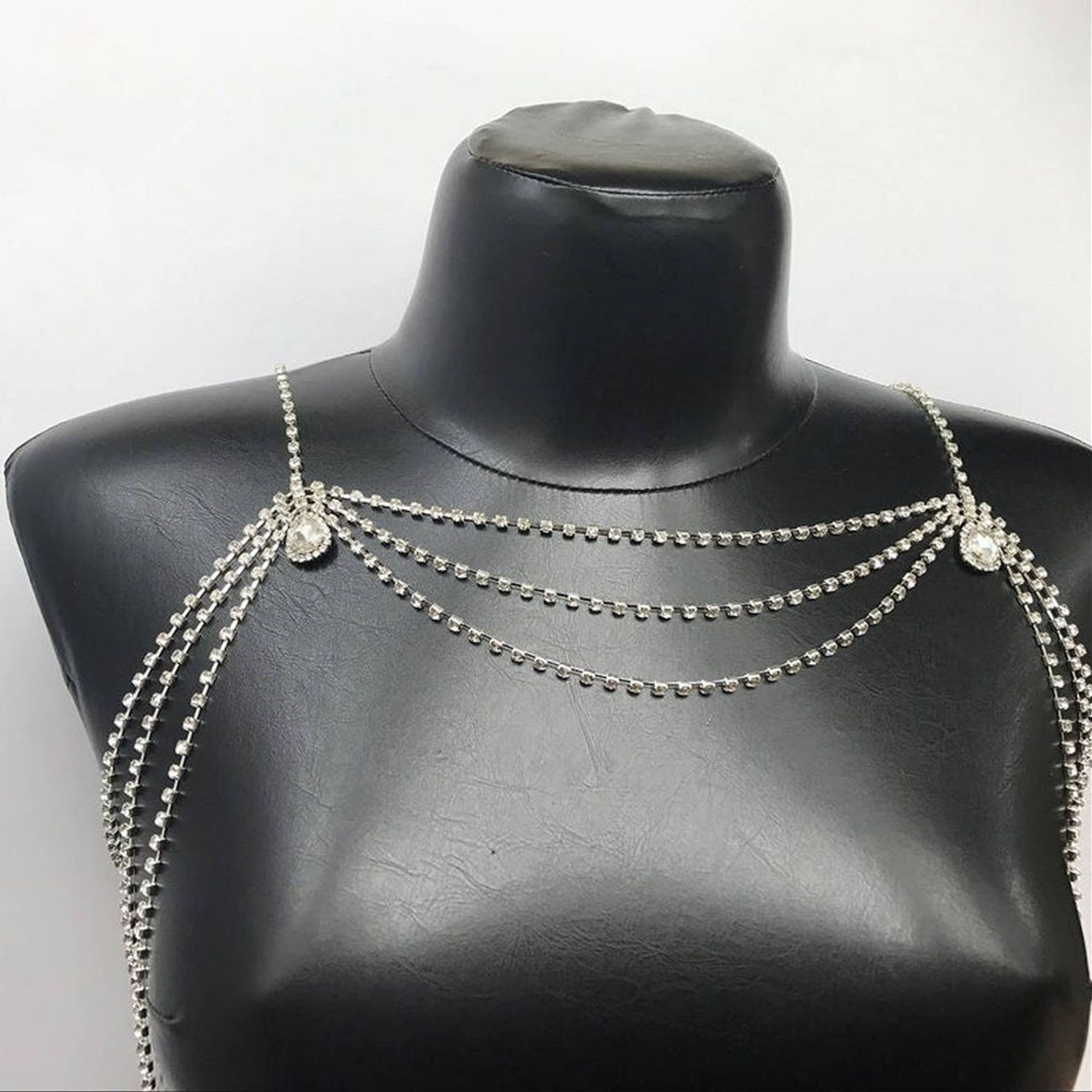 Crystal Rhinestone Shoulder Chain Jewelry Belly Chain Dainty | Etsy
