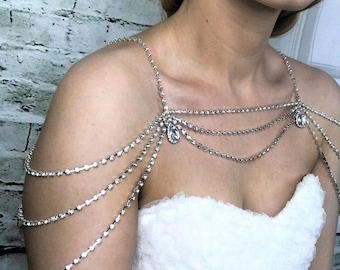 Joyería de cadena de hombro de diamantes de imitación de cristal, cadena de vientre, collar de hombro de declaración delicada para la novia, joyas de boda para la novia