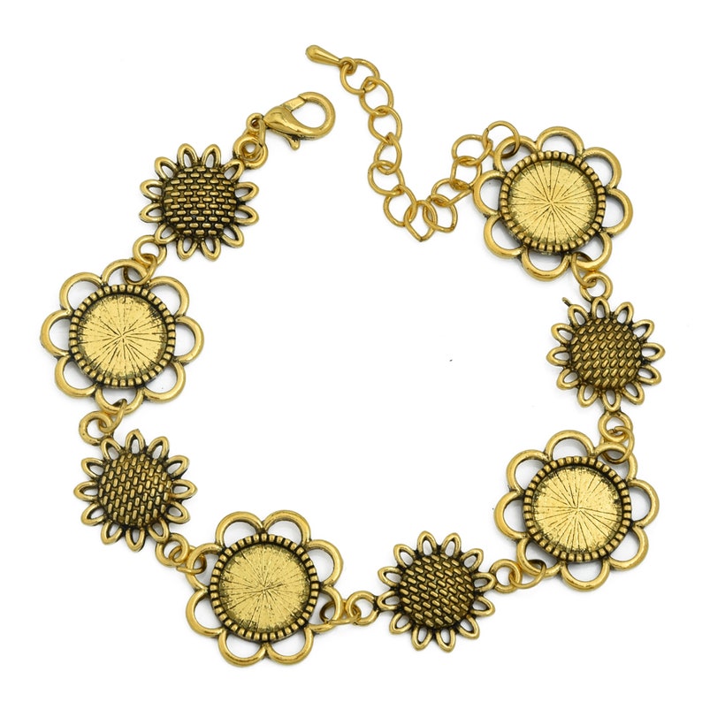 Buttons Etc Sunflower Connectors 5 PCS M153 12mm Round Bezel Bracelet Blanks Forms fit 12mm Round Cabochons Marbles Resin
