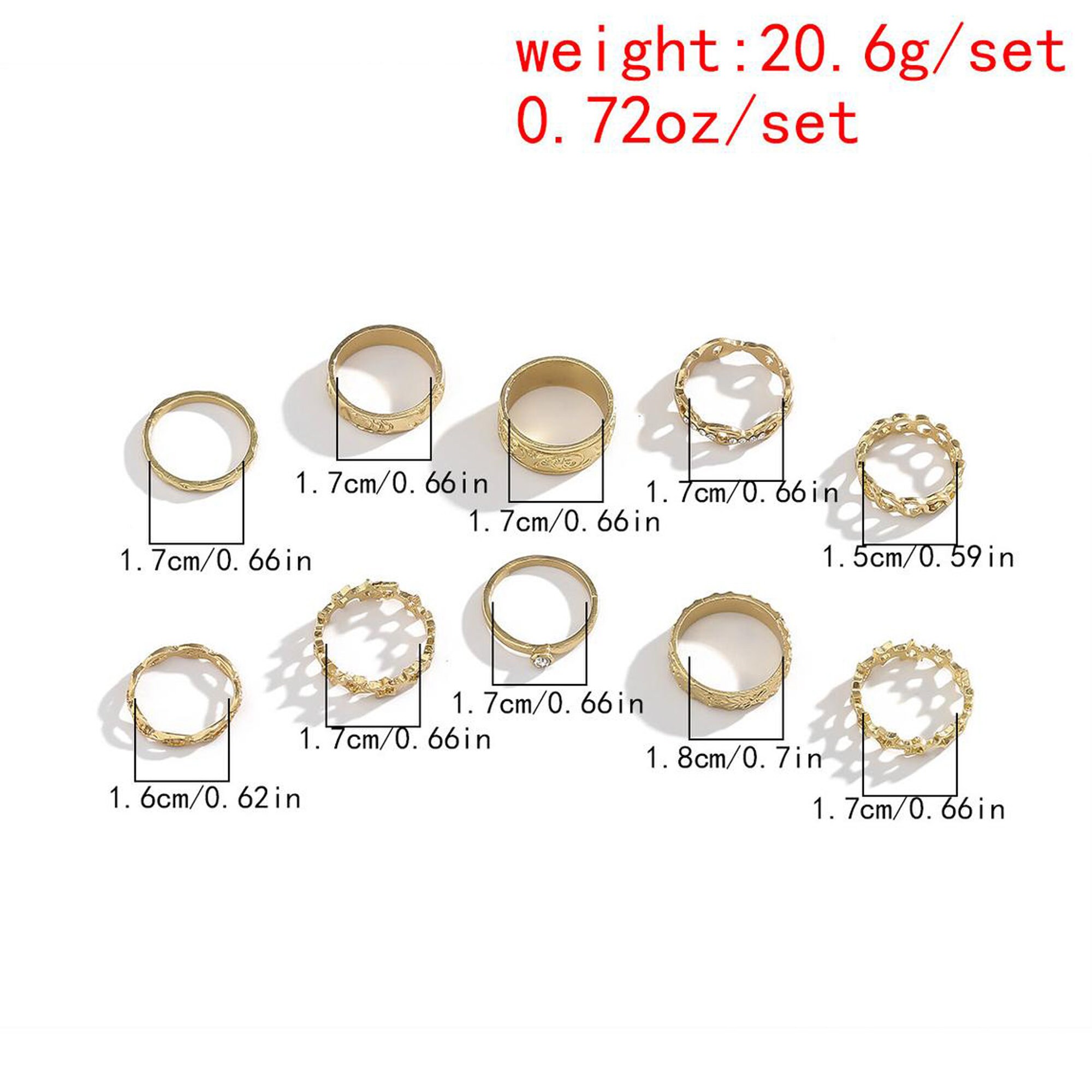 10 Unique Piece Chic 14K Gold Tone Metal Ring Set Boho Ring | Etsy