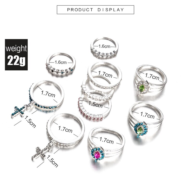 10 Piece Unique Rings Stacking Rings Cross Rhinestone Rings Etsy